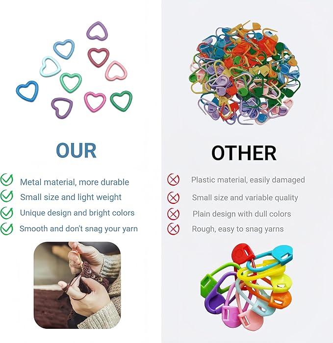 Wonafa 50Pcs Heart-Shaped Metal Stitch Markers,Metal Colorful Crochet Stitch Markers,with Storage Box for Crocheting Clothing Tag DIY Craft Project (Heart-Shaped-50Pcs)