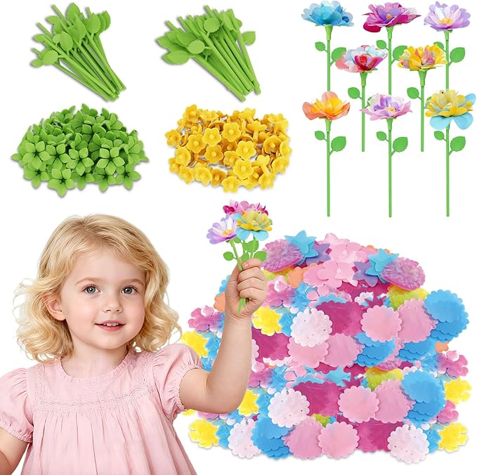 FUNZBO 216 Pcs DIY Fabric Flower Bouquets Toys Accessories - Flowers Market Toy Accessorie - Christmas Arts & Crafts Toy Accessories for 4 5 6 7 8+Year Old Girl Birthday Gifts Ideas (36 Flower Stems)