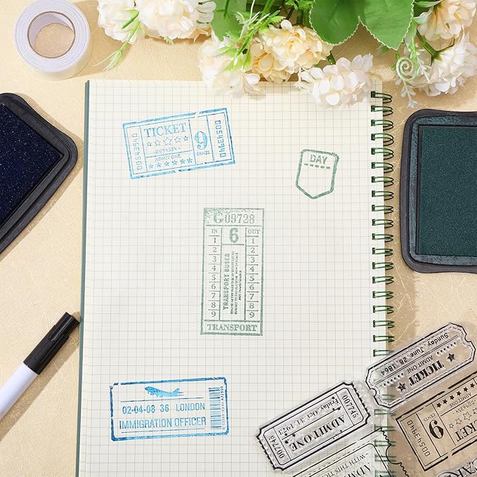 GLOBLELAND Vintage Travel Ticket Themed Clear Stamps Tickets Silicone Stamp Retro Tickets Post Card Silicone Transparent Seal Stamp for Card Making Scrapbooking 5.83x8.27inch