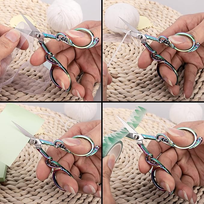 Detail Embroidery Scissors – Small Sharp Pointed Tip Shears for Sewing, Craft, Artwork, Needlework Yarn, Thread Snips, Handicraft DIY Tool, 4.5in Rainbow Vintage Style