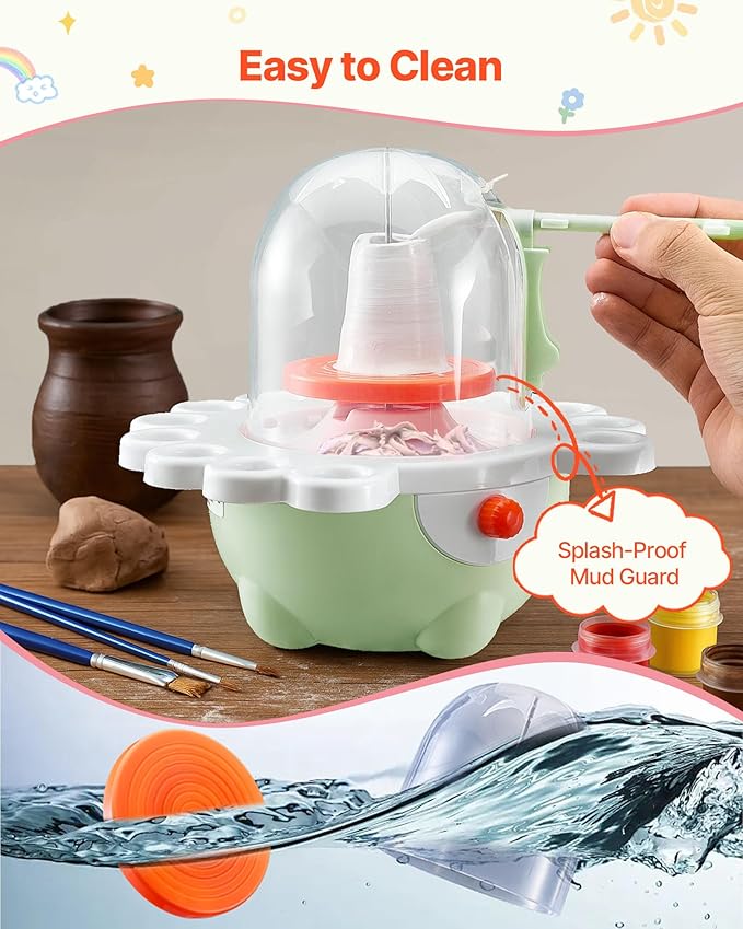 VEVOR Mini Pottery Wheel for Kids, DIY All-in-1 Complete Pottery Set with Clay Sculpting Tools, Two Turntables 2in/3in, Adjustable Speed, Arts & Crafts for Boys and Girls Christmas Gift, Green