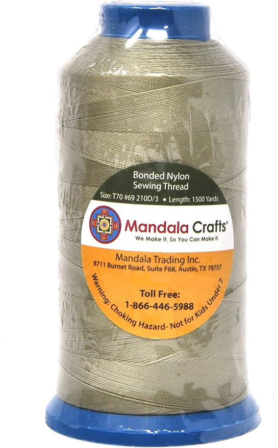 Mandala Crafts Bonded Nylon Thread Beige Heavy Duty Sewing Threads - 1500 YDs Size 69 210D T70 Tex 70 Thread for Leather Jeans Weaving Outdoor Marine Upholstery Threads