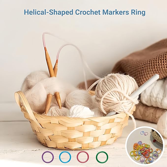 Wonafa 50Pcs Round Metal Stitch Markers,Metal Colorful Crochet Stitch Markers,with Storage Box for Crocheting Clothing Tag DIY Craft Project (Orbicular-50Pcs)