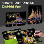 Scratch Art for Adults-Scratch Painting Craft Kit (4 Sheets 16x11 in)|Foil Engraving Art Set|Stress Relief Gift for Travel Lovers,Craft Lovers|Creative Scratch Art Home Decor(City Scape 3)