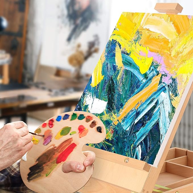 Art Supplies Box Easel Sketchbox Painting Storage Box, Adjust Wood Tabletop Easel for Drawing & Sketching Student (Painting Easel Box)