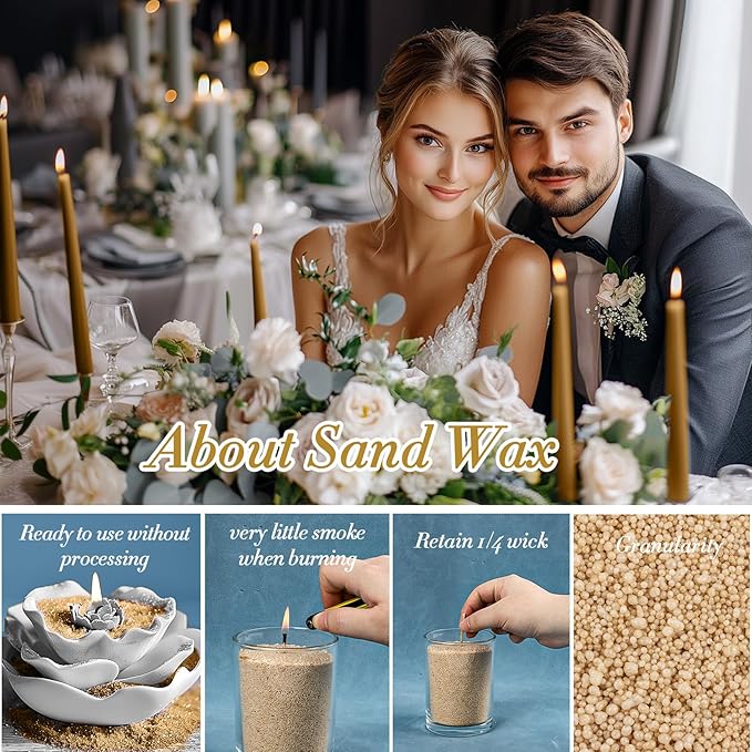 Snow Pearled-Candles with Wicks - DIY Candle Sand,Pearled Wax with Wicks,Wax,Refillable for Weddings,Partie (Sand)
