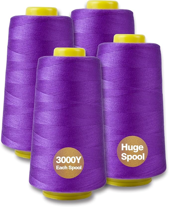 Purple Serger Thread All-Purpose for Sewing, Polyester, 4 Cones of 3000 Yards Each Spool Thread for Sewing Machine