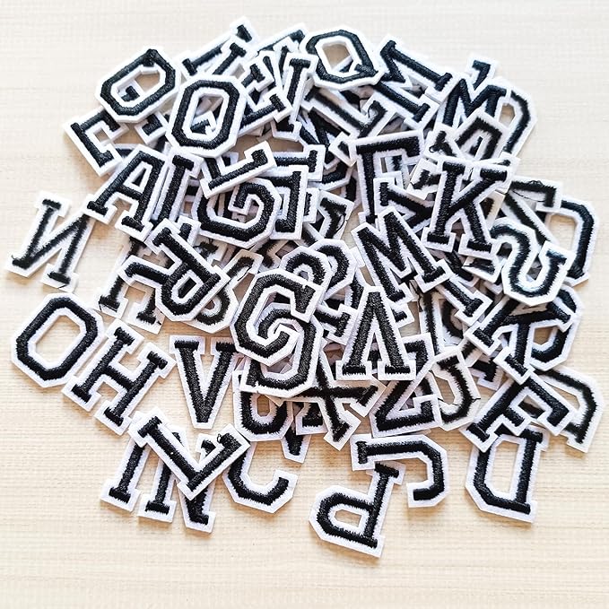 1 inch Iron on Letter Patches 78 Pieces, A-Z Embroidered Alphabet Patches for Clothing Jackets Hats Backpacks Jeans Black