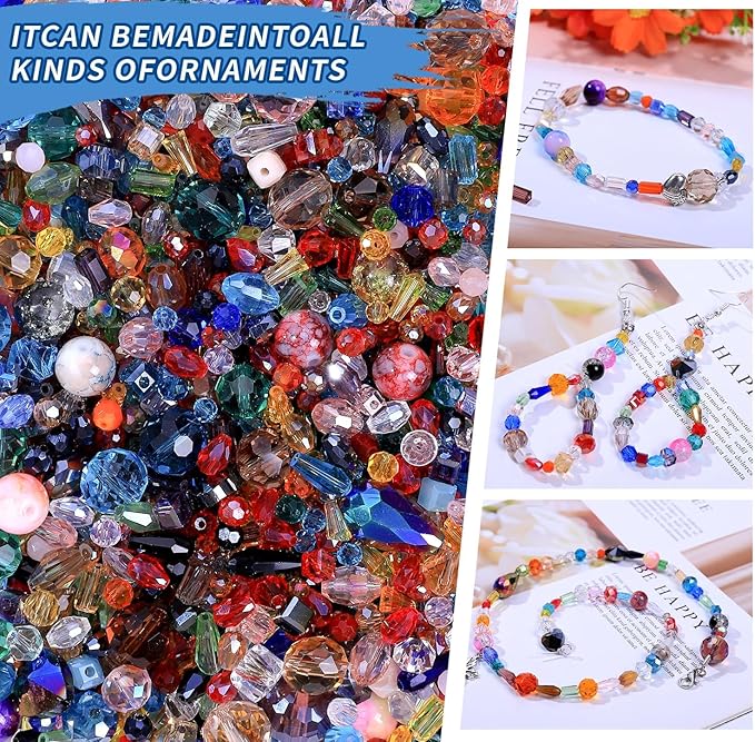 Assorted Glass Crystal Beads for Jewelry Making,DIY Lamp Work, Glass Spacer Beads Colorful Clear Electroplated Color Crystal Beads, Colorful Assortment Bulk Mix, Half Pound