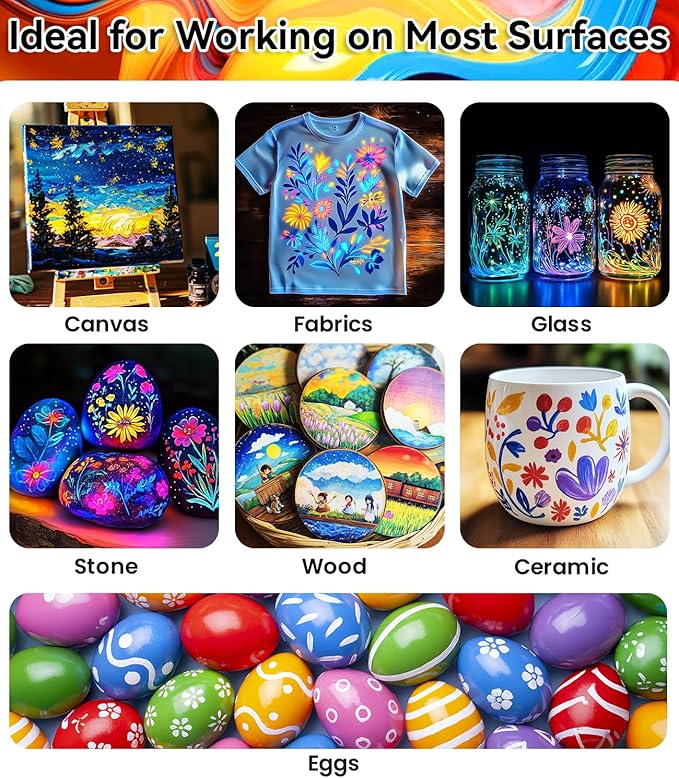 40 PCS Classic & Glow in the Dark Acrylic Paint Set with 12 Brushes, 2 Knives & Palette, 24 Colors Art Craft Paint for Beginners, Halloween Pumpkin Canvas Ceramic Rock Painting Kit