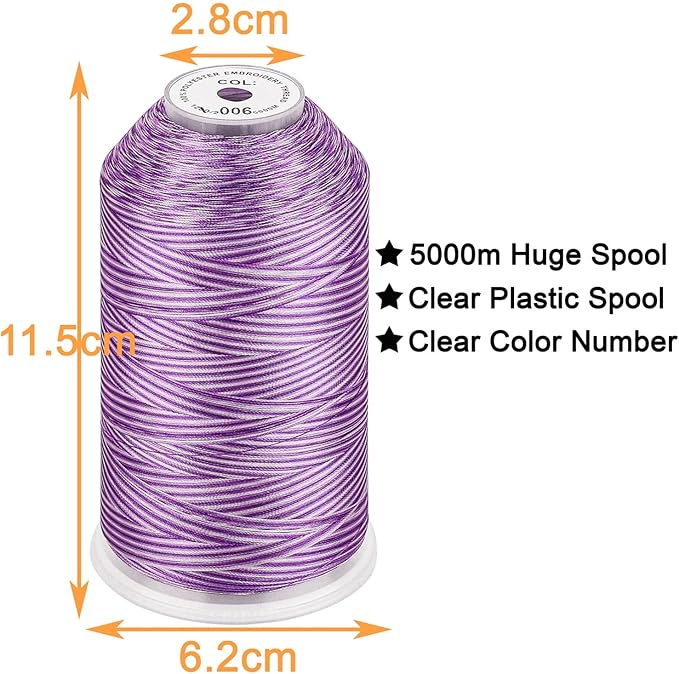 New brothread - Single Huge Spool 5000M Each Polyester Embroidery Machine Thread 40WT for Commercial and Domestic Machines - Variegated Color-V-006
