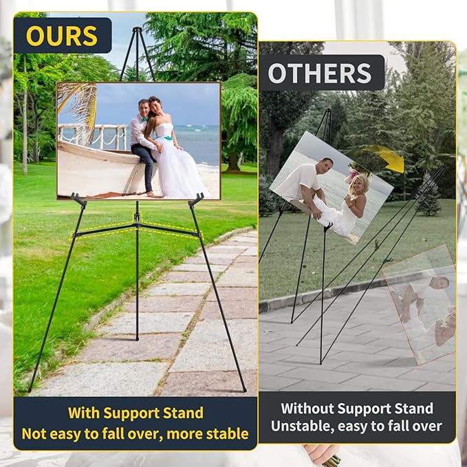 1 PCS Black Easel Stand for Wedding Sign Stand, 65 Inch Adjustable Metal Easels for Display, Portable Folding Easel for Wedding, Display Show, Arts, Poster with Portable Bags