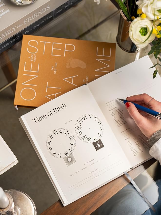 Printworks One Step At A Time – Baby Memory Book - 64-Page Photo album Keepsake with Slipcase - Premium Baby Book for Photos - Elegant Picture Organizer for Girls & Boys - Shelf-Display Ready Design