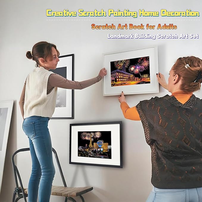 Scratch Art Book for Adults-Landmark Building Scratch Art|Scratch Painting Paper Craft Kit|Creative Foil Engraving Art Set|Scratch City Series Books for Travel Lovers,Craft Lovers(New City 1)