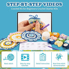 Alvian Mandala Coaster Crochet Kit for Beginners Crochet Starter Kits Craft Knitting with Step-by-Step Video Tutorials Mini Handmade Crochet Knitted Gift for for Birthday, Anniversary, Valentines