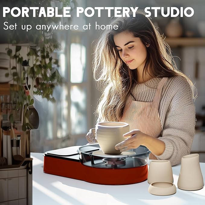 Pottery Wheel for Kids and Beginners - Complete Pottery Set with 6" Turntable with Two-Way Rotation, 2.2lb Clay, Art Supplies Sculpting Tools, Craft Gifts for Teens Kids Adults (Red)