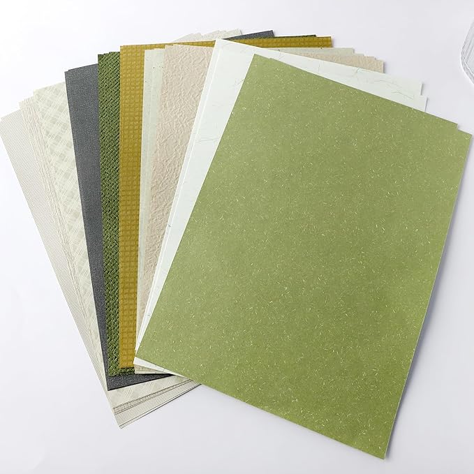 30 sheets Textured art Paper Assorted Set 5.8x8.3 Inch A5 mixed Special Craft Paper for Scrapbooking Junk Journaling Supplies dialy Plan gift Card Embellishments work (Green)