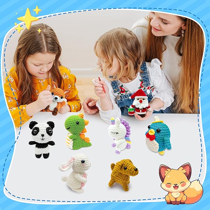 HUASHILUO 8Pcs Crochet Kit for Beginners, 2026 DIY Craft for Adults and Kids, Great Christmas Gift for Crochet Lovers, Crocheting Animal Kits with Step by Step Videos,Yarn,Crochet Hook
