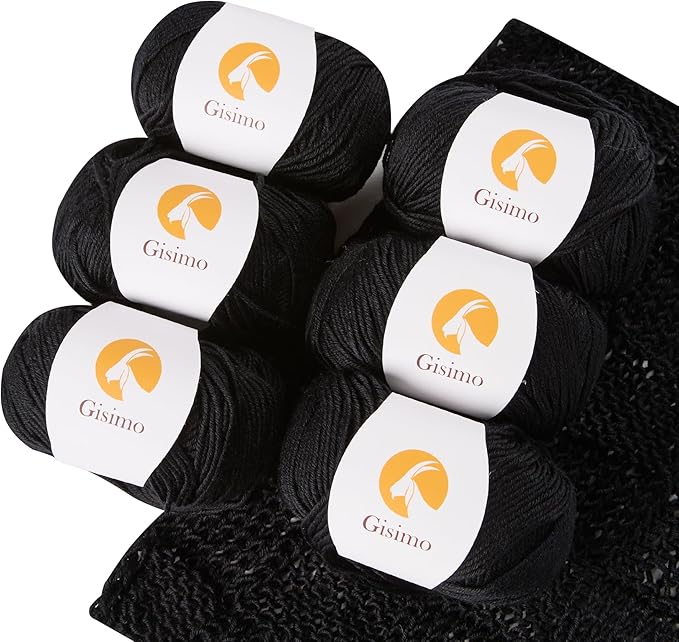 6 Balls Merino Wool Yarn, 12-Ply Luxurious and Soft Yarn for Hand Knitting & Crocheting, 1.76 OZ/50g, 120 yds/110 Meters（Black,6 Balls）
