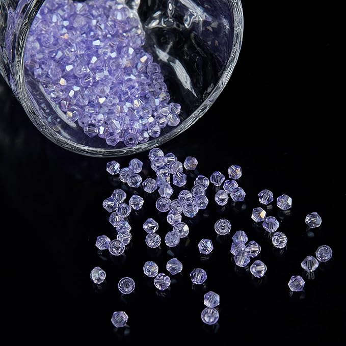 1100PCS 4mm Bicone Crystal Glass Beads for Jewelry Making, Sparkling Mini Beads for Suncatchers, DIY Bracelets & Craft Projects (Light Purple)