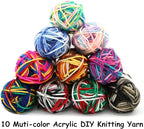 10 Acrylic Yarn Skeins,Multicolor Crochet Craft for Crocheting and Knitting,with Hooks Knitting Needles Stitch Markers,Crochet Starter Kit Beginners(650 Yard/250g)