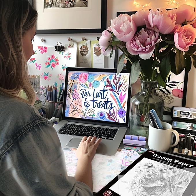 Tracing Paper for Drawing, 8.5”x11 Trace Paper, 100 Sheets (38 lb/ 60 GSM) Translucent Vellum Paper, Tracing Paper Pad for Sketching, Drawing, Overlaying Images, Vellum Art Papers.