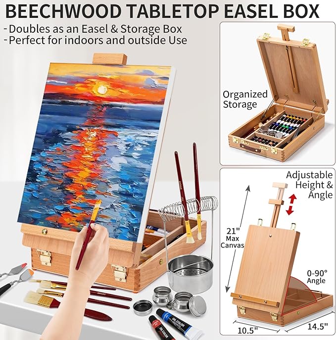 82Pcs Professional Oil Painting Set with Easel Box, 24 Rich Oil Colors & 10 Hog Brushes,Palette Knives, Canvases Complete Art Supplies Kit for Beginners & Artists