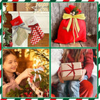 DECYOOL Christmas Ribbons, 4 Rolls 100 Yards Christmas Satin Ribbons 10mm Wide Holiday Craft Ribbons for Gift Wrapping and Xmas Decoration, Gold & Silver & Red Black Plaid & Black White Plaid