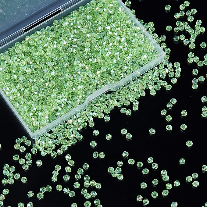 1200PCS 3mm Bicone Crystal Glass Beads for Jewelry Making, Sparkling Mini Beads for Suncatchers, DIY Bracelets & Craft Projects (Green)