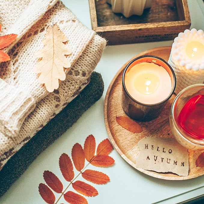 12 OZ Thick Candle Jars for Making Candles 12 Pcs, Empty Amber Jars with Wood Lids for Spice Jars, Sample Container, Frosted Brown