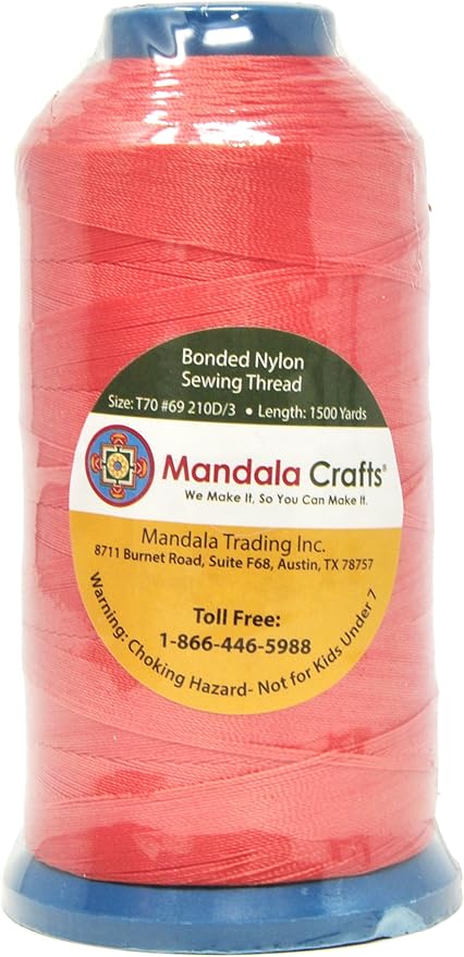 Mandala Crafts Bonded Nylon Thread Coral Heavy Duty Sewing Thread - 1500 YDs Size 69 210D T70 Tex 70 Thread for Leather Jeans Weaving Outdoor Marine Upholstery