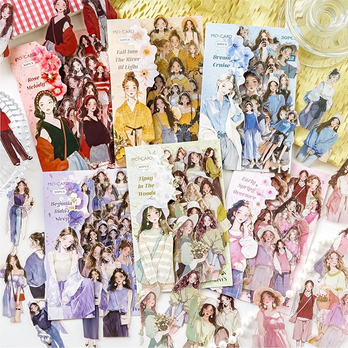 TIAMECH Rainbow Girls' Chronicles PET Stickers - 180 Pcs Rose Melody Spring Inflorescences Design, Waterproof Sticker for Journaling & Scrapbooking, Junk Journal Supplies, Ephemera & DIY Crafts