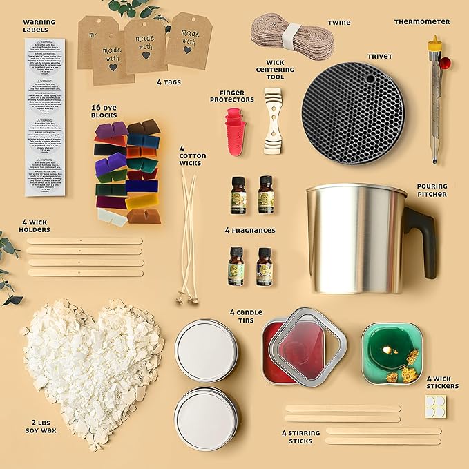 Hearth & Harbor Organic Soy Candle Making Kit for Adults, DIY Crafts, Complete Candle Making Supplies Include Natural Soy Wax, Tins, Scents, Dyes, Wicks & More – Gift Idea, Perfect Home Decor – 2 Lbs