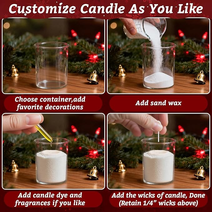 Sukh Candles Sand and Wicks for Christmas - 430G(0.94lb) Sand Candles with Wicks Gold, Silver, Green, Red, White Refillable Candle for Weddings, Parties