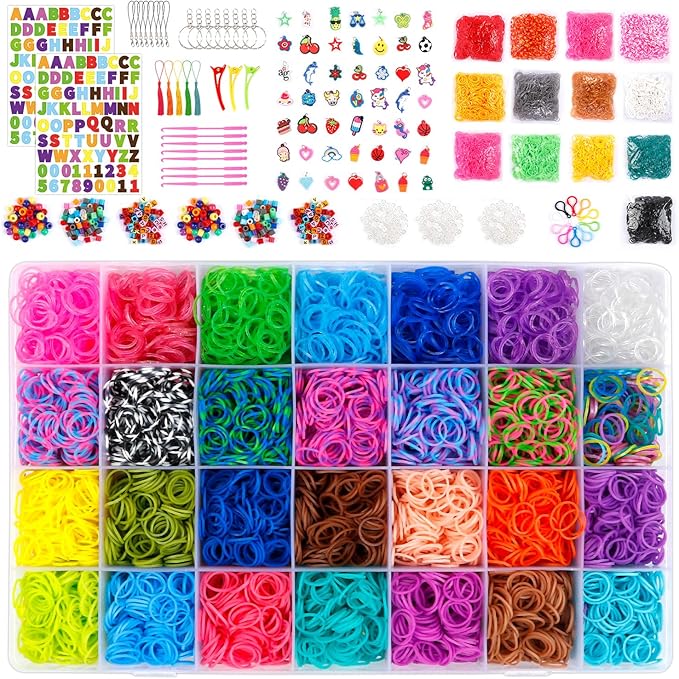 INSCRAFT 21850+ Rubber Loom Bands Refill Kit, 41 Colors Rubber Bands with 400 S-Clips, 280 Beads, 5 Crochet Hooks, Tassels and More, Bracelet Making Kit for Girls Boys Kids Birthday Gift