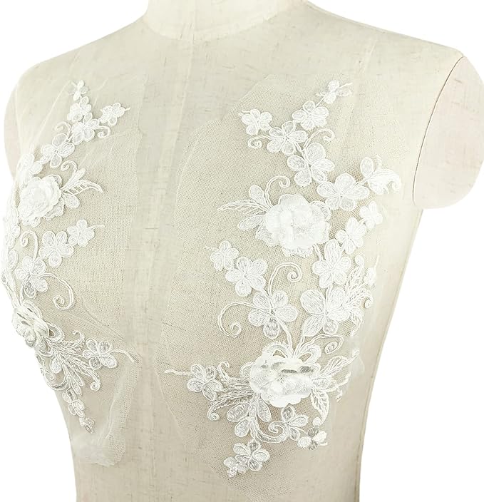 BETITETO 3D Flower Embroidered Lace Appliques Embellishments Floral Sew on Patches for Handmade Wedding Dress Decoration DIY Sewing Craft
