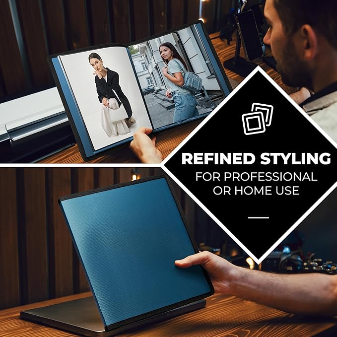 Dunwell Art Portfolio 8.5x11 Folder (Blue), Black Mounting Paper, Portfolio Binder for Artwork, 8.5 x 11 Art Folder, 24 Pockets Display 48 Pages, Acid-Free Poly Presentation Book