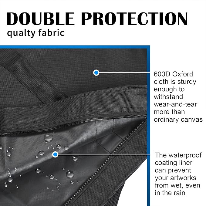 JJRING Extra Large Dacron Waterproof Light Weight Art Portfolio Tote Bag, 37'' x 49'' for 36'' x 48'' Black Carrying Storage Case For Poster, Sketching, and Drawing