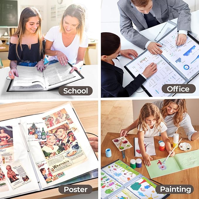 JoyCat Art Portfolio Binder 11"x17",40 Pockets Art Folder with Clear View Pages, 80 Sheets Presentation Binder for Artists and Students (Black)