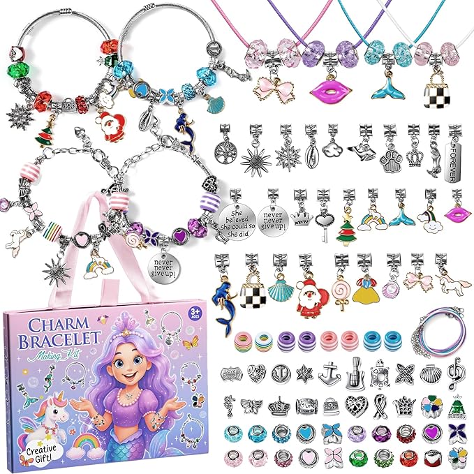 Taybonds Charm Bracelet Making Kit, DIY Jewelry for Beginners, Unicorn Mermaid Creative Gift Set for Birthday Christmas Friendship Bracelet Making