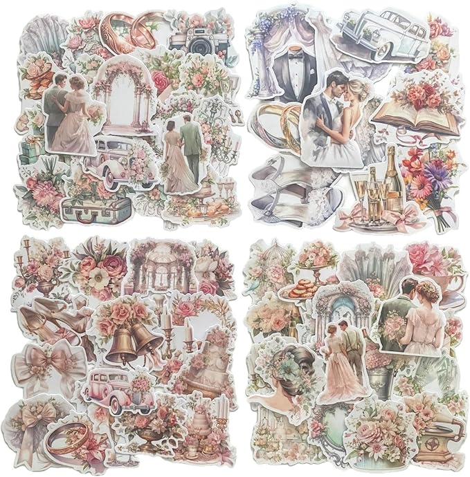TIAMECH Wedding Lover Paper Stickers - 72 Pcs Bride Couple Rings Party Cake Design, Waterproof Sticker for Journaling & Scrapbooking, Junk Journal Supplies, Ephemera & DIY Crafts