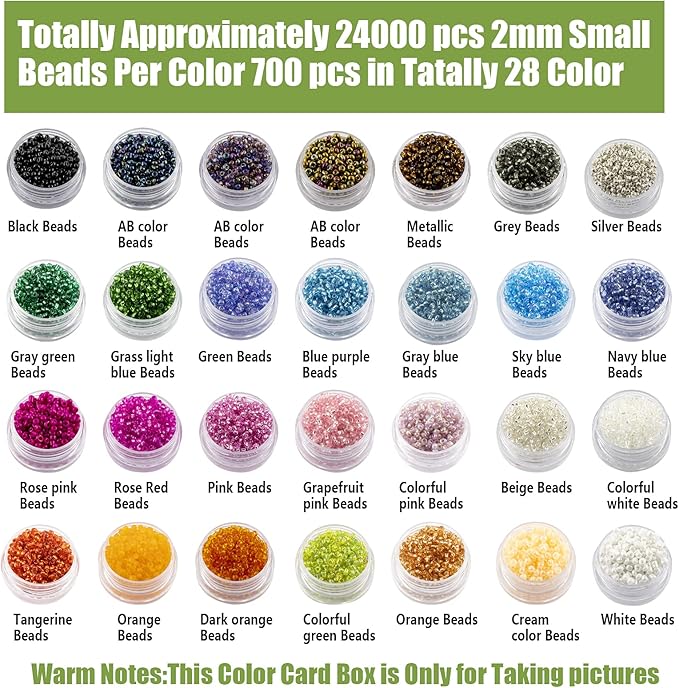 Ybxjges 24000Pcs 2mm Glass Seed Beads Kit, with 28 Colors Small Beads Kit for Girls,Women and Adults,Bracelets, Necklaces,Earring,Jewelry Making Supplies