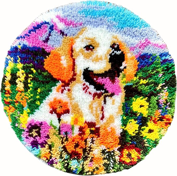 MeoobkCraft Alpine Sweetpea for Latch Hook Kits for Adults Beginners Dog Pre-Printed Latch Hook Rug Kits Embroidery Cross-Stitch for Home Home Decoration 19.7 x 19.7in