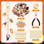 AUGSUN 189Pcs Halloween Keychain Making Kit, Charm Making Crafts 60 Halloween Charms 12 Keychain Clips Hooks 15 Extender Chains 100 Jump Ring for Crafts Accessories Holiday Gifts