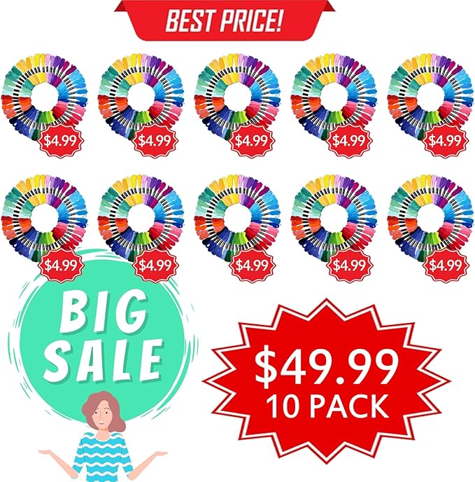 Friendship Bracelet String 500 Skeins Rainbow Color Embroidery Floss Cross Stitch Embroidery Thread Cotton Floss Bracelet Yarn, Craft Floss(Classic Color)（50skeins x10 Pack）