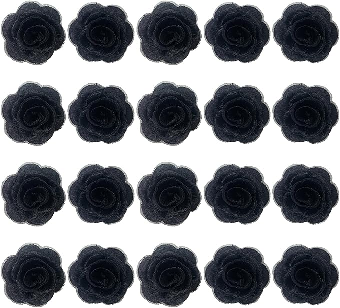 20pcs Flower Lace Applique Exquisite 3D Embroidery Floral Sew On Patches for Wedding Bridal Dress Clothes Repairing Hair Ornaments Sewing Craft DIY (Black)