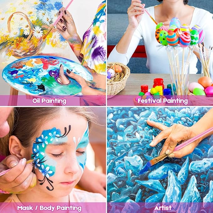 Soucolor Acrylic Paint Brushes Set, Halloween Painting Craft for Adults Kids, 24Pcs Round Pointed Tip Artist Paintbrushes for Acrylic Painting Oil Watercolor Canvas Boards Easter Eggs Rock Art