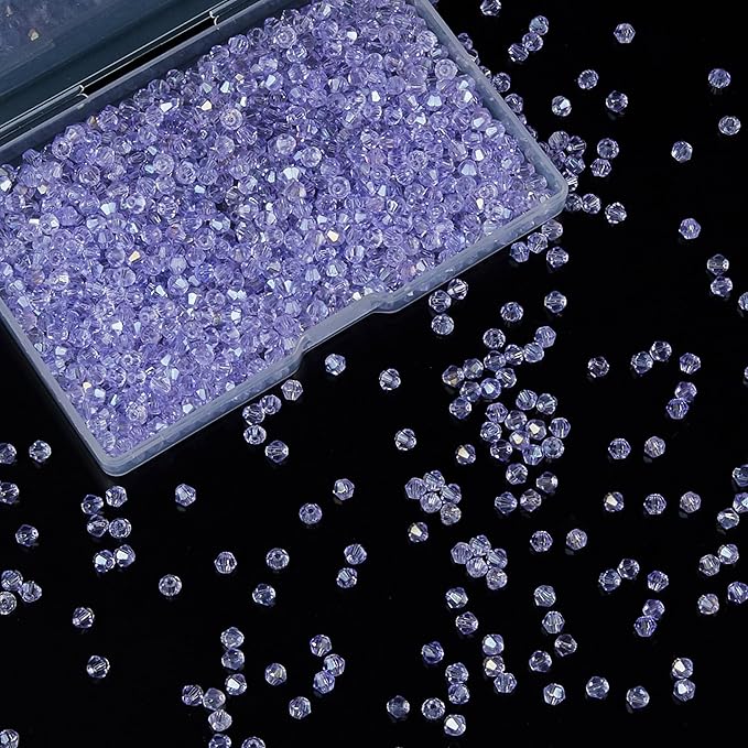 1200PCS 3mm Bicone Crystal Glass Beads for Jewelry Making, Sparkling Mini Beads for Suncatchers, DIY Bracelets & Craft Projects (Light Purple)