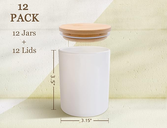 Aroparc 12 Pack 10oz White Candle Jars with Bamboo Lids, Candle Containers for Candle Making, Wedding Favors & Luxury Lines - Gloss White