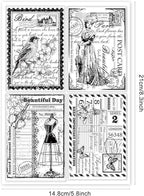 GLOBLELAND Vintage Ticket Postcard Clear Stamps for Card Making Butterfly Dress Lady Transparent Silicone Stamps for DIY Scrapbooking Supplies Embossing Paper Card Album
